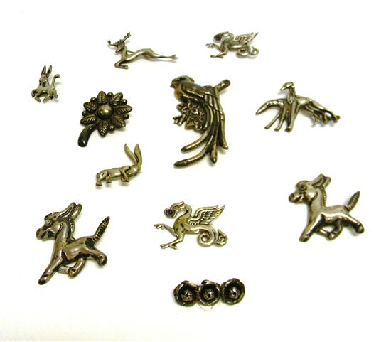 Appraisal: JEWELRY Mexican silver pins eleven pieces stylized bird donkey deer