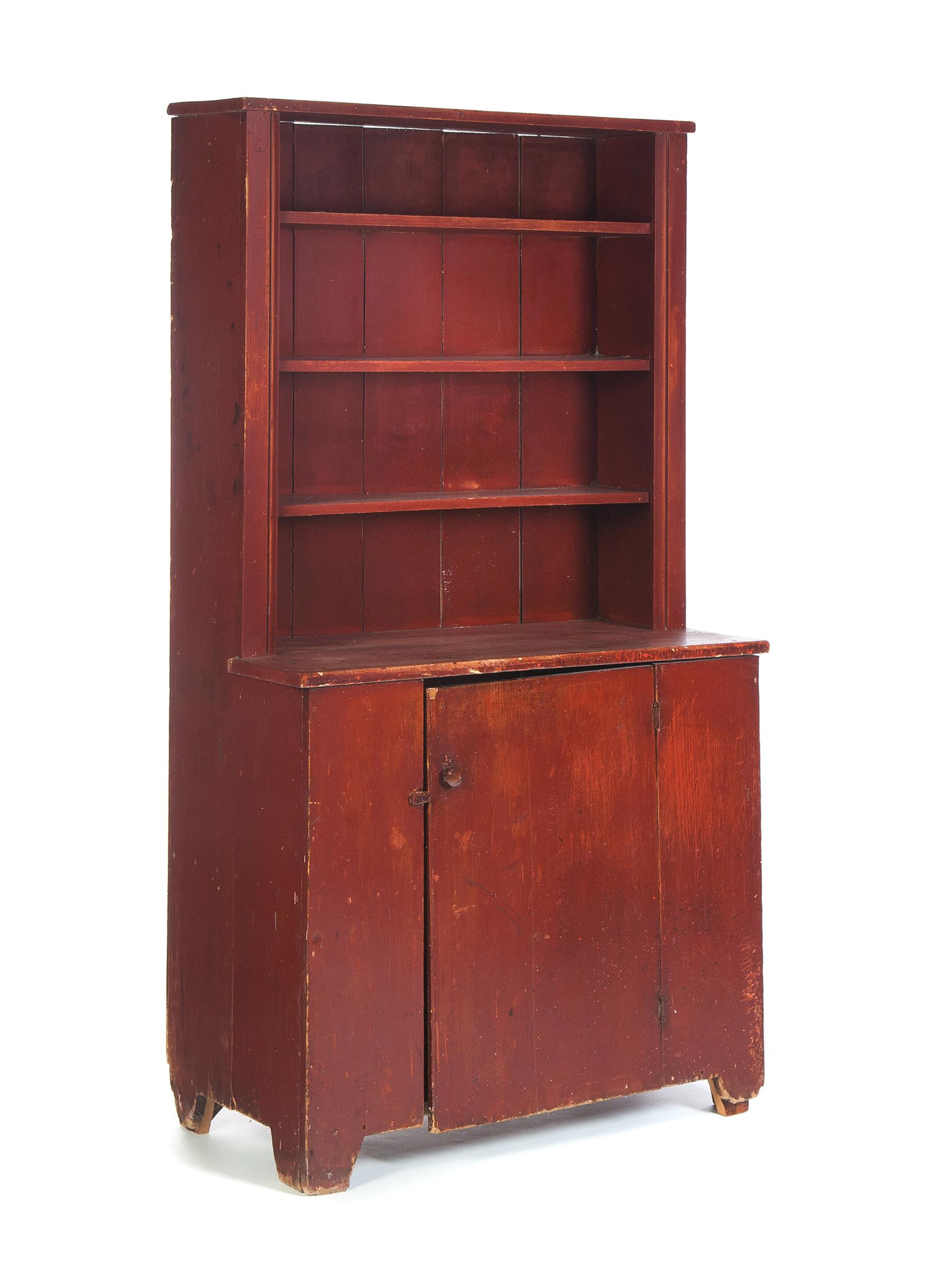 Appraisal: AMERICAN STEPBACK WALL CUPBOARD Mid th century pine and poplar