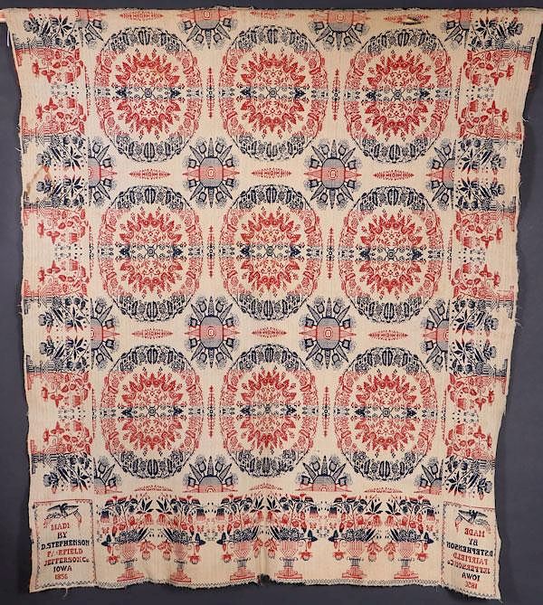 Appraisal: DANIEL STEPHENSON FAIRFIELD IOWA COVERLET A RARE BLUE RED AND