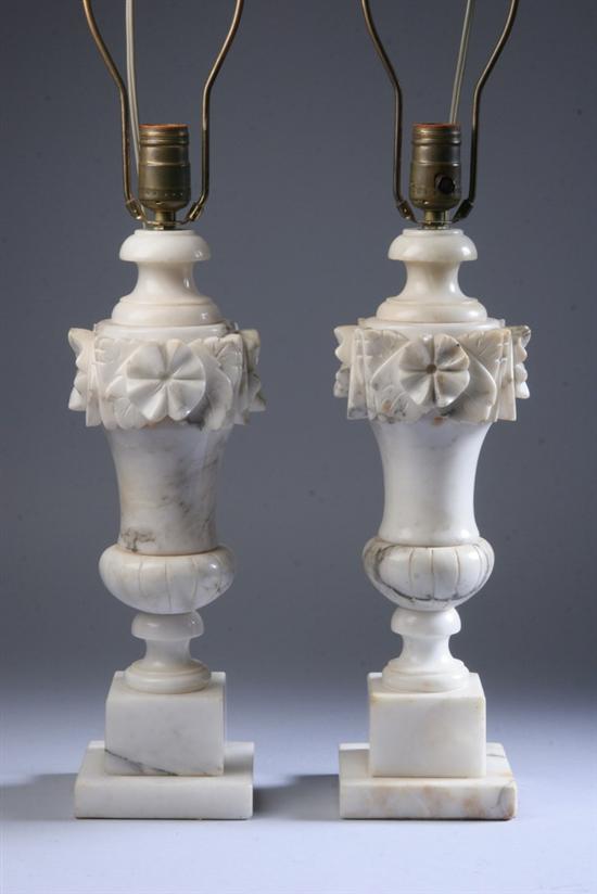 Appraisal: PAIR ALABASTER URN-FORM LAMPS early th century - in tall