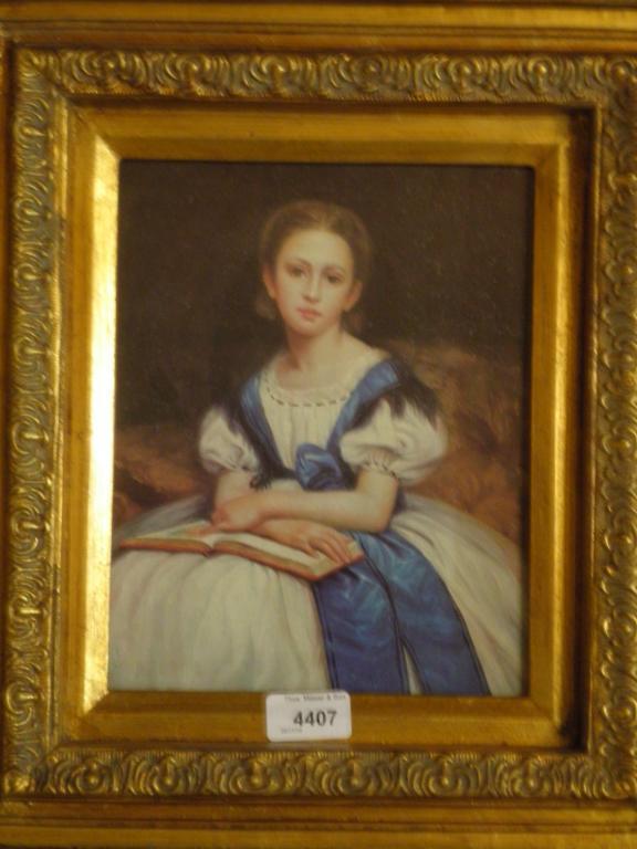 Appraisal: A gilt framed reproduction print on board Young Maiden Reading