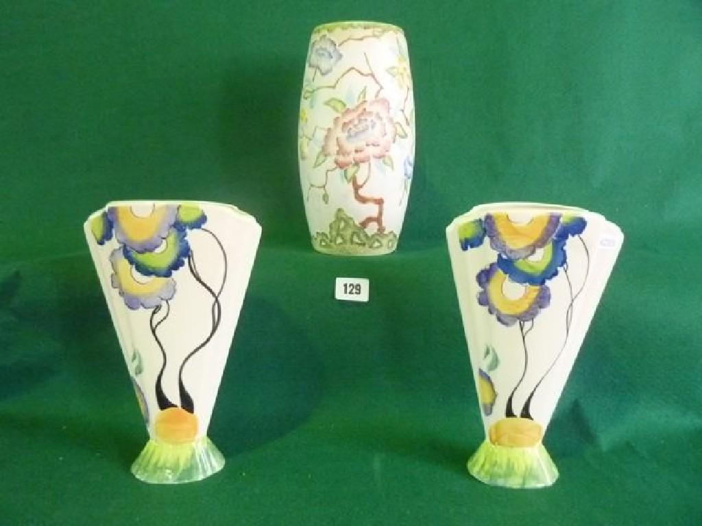 Appraisal: A pair of fan shaped vases decorated in the Art