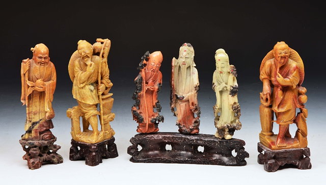 Appraisal: Collection of Chinese soapstone figuresincluding Shou Lao