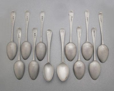 Appraisal: Two sets of six George III Old English pattern teaspoons