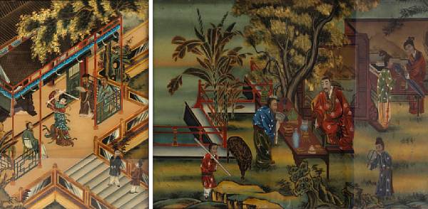 Appraisal: Two Chinese reverse paintings on glass height in width in