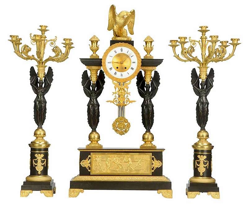 Appraisal: Monumental Napoleon III Bronze Clock Garniture French second half th