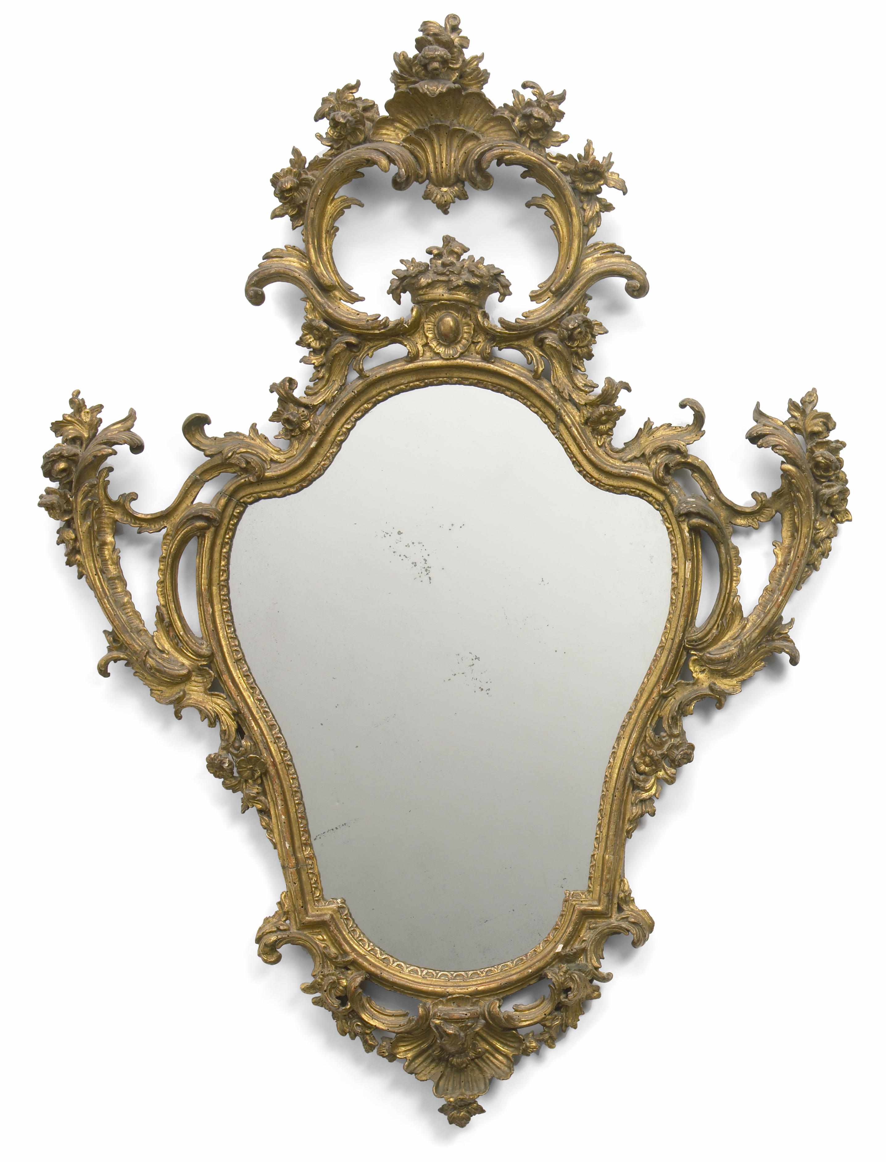 Appraisal: An Italian Rococo giltwood mirror mid th century The cartouche