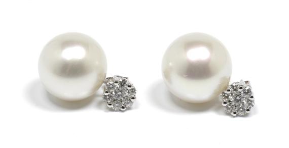 Appraisal: PEARL AND DIAMOND EAR STUDS White gold Attractive elegant ear