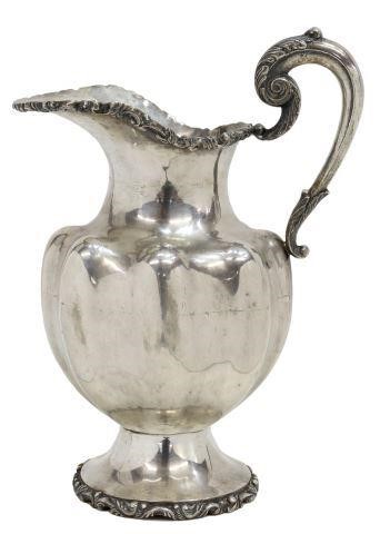 Appraisal: Sterling silver water pitcher Mexico acanthus scroll handle lobed body