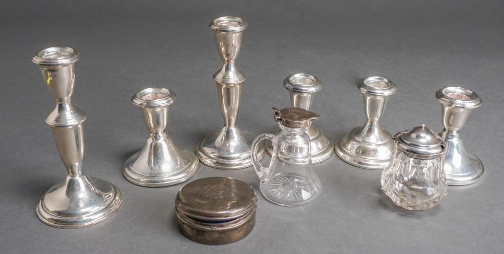 Appraisal: THREE PAIRS OF WEIGHTED STERLING SILVER CANDLEHOLDERS TWO SILVER MOUNTED