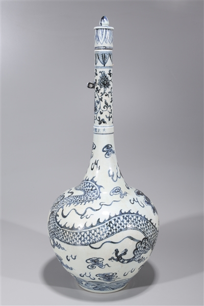 Appraisal: Chinese Ming-style blue and white porcelain covered bottle vase with