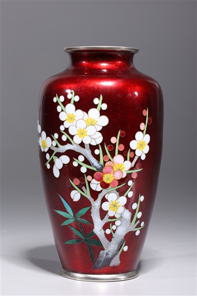 Appraisal: Japanese enameled cloisonne vase with floral design to body overall