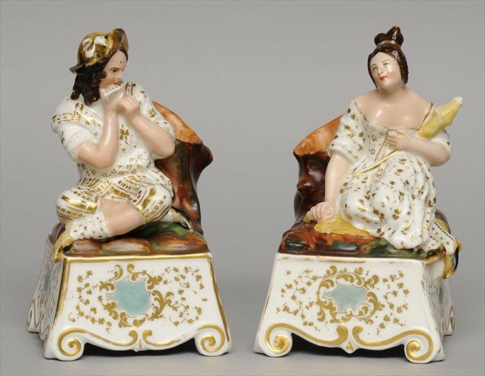 Appraisal: PAIR OF PARIS PORCELAIN FIGURAL SPILL VASES With underglaze-blue mark