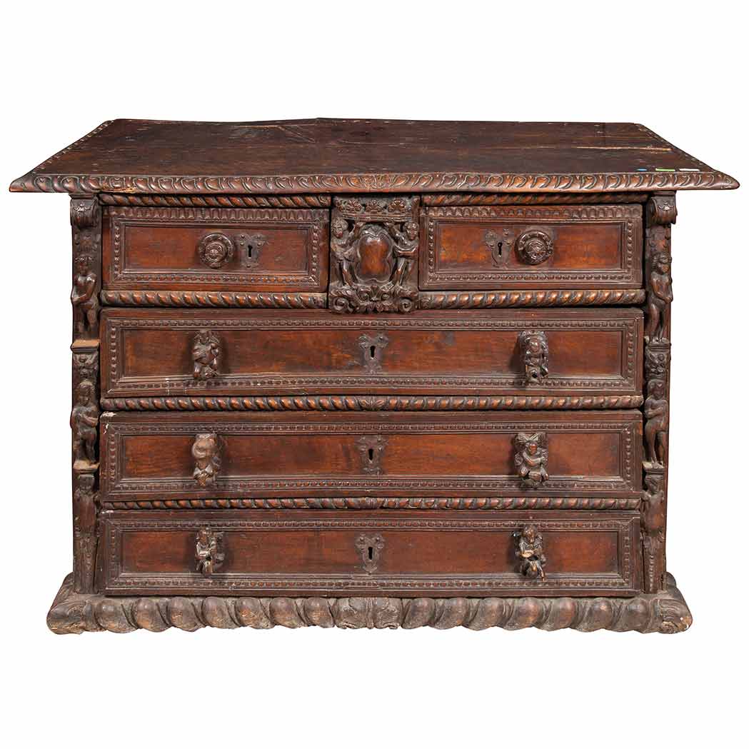 Appraisal: Italian Renaissance Walnut Chest of Drawers The rectangular top with