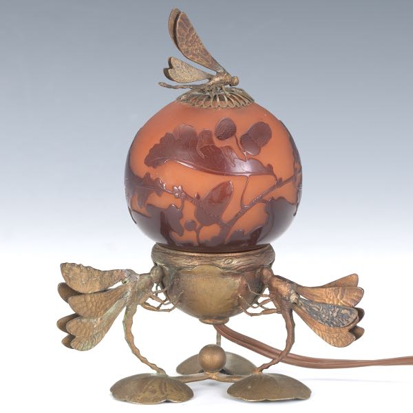 Appraisal: RARE GALLE ACORN GLASS AND DRAGONFLY NIGHTSTAND LAMP CA x