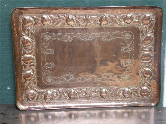 Appraisal: Newlyn beaten copper tray the main border embossed with lemons