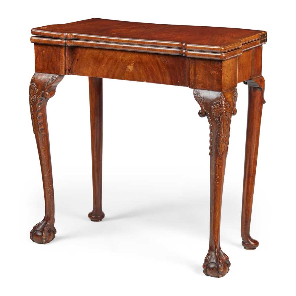 Appraisal: GEORGIAN STYLE WALNUT CARD TABLE LATE TH CENTURY the fold-over