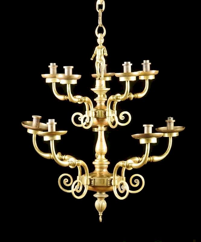 Appraisal: A FLEMISH EIGHT-LIGHT FIGURAL BRONZE AND BRASS CHANDELIER IN THE