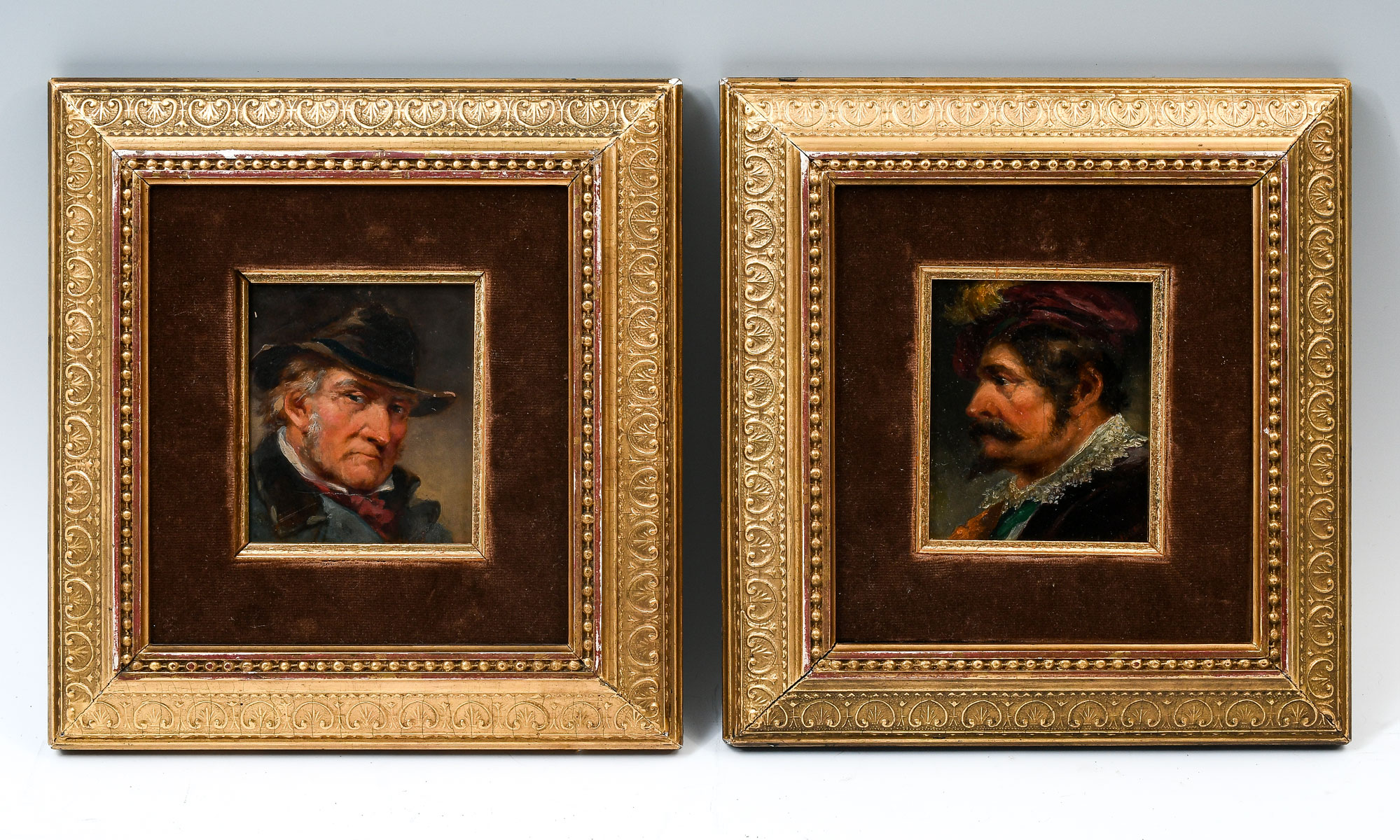 Appraisal: PAIR OF EXCEPTIONAL MINIATURE PORTRAIT PAINTINGS BY WALLIN Goateed Gent