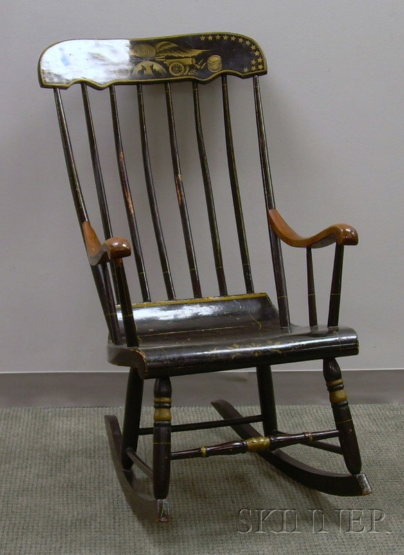 Appraisal: Black-painted and Stencil Decorated Boston Rocker