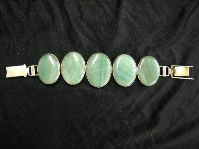 Appraisal: Sterling Silver Gemstone Bracelet five large oval green gems