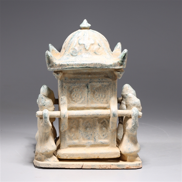 Appraisal: Chinese processional ceramic with four figures lifting palanquin with interior