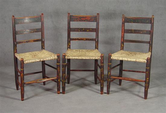 Appraisal: Three Three-Splat Fancy Chairs Circa Remnants of rosewood graining and