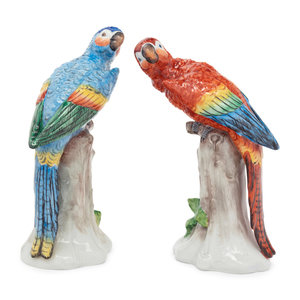 Appraisal: A Pair of German Porcelain Parrot Figures Sitzendorf First Half