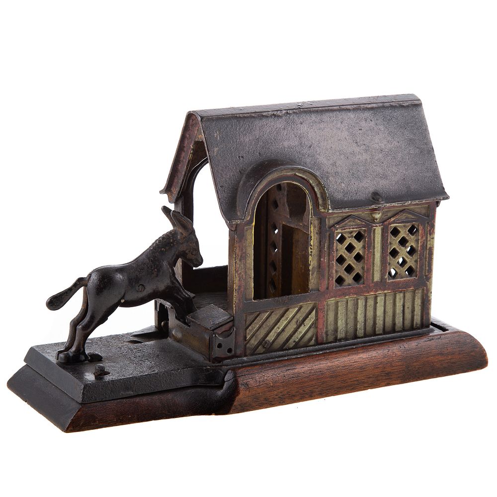 Appraisal: Mule Entering Barn Cast Iron Mechanical Bank Dated by J