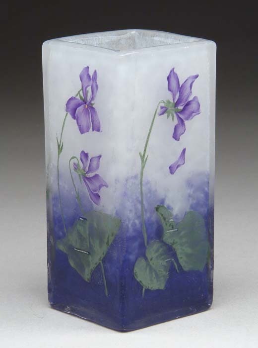 Appraisal: DAUM NANCY TUMBLER Acid-etched and enameled deep purple violet flowers