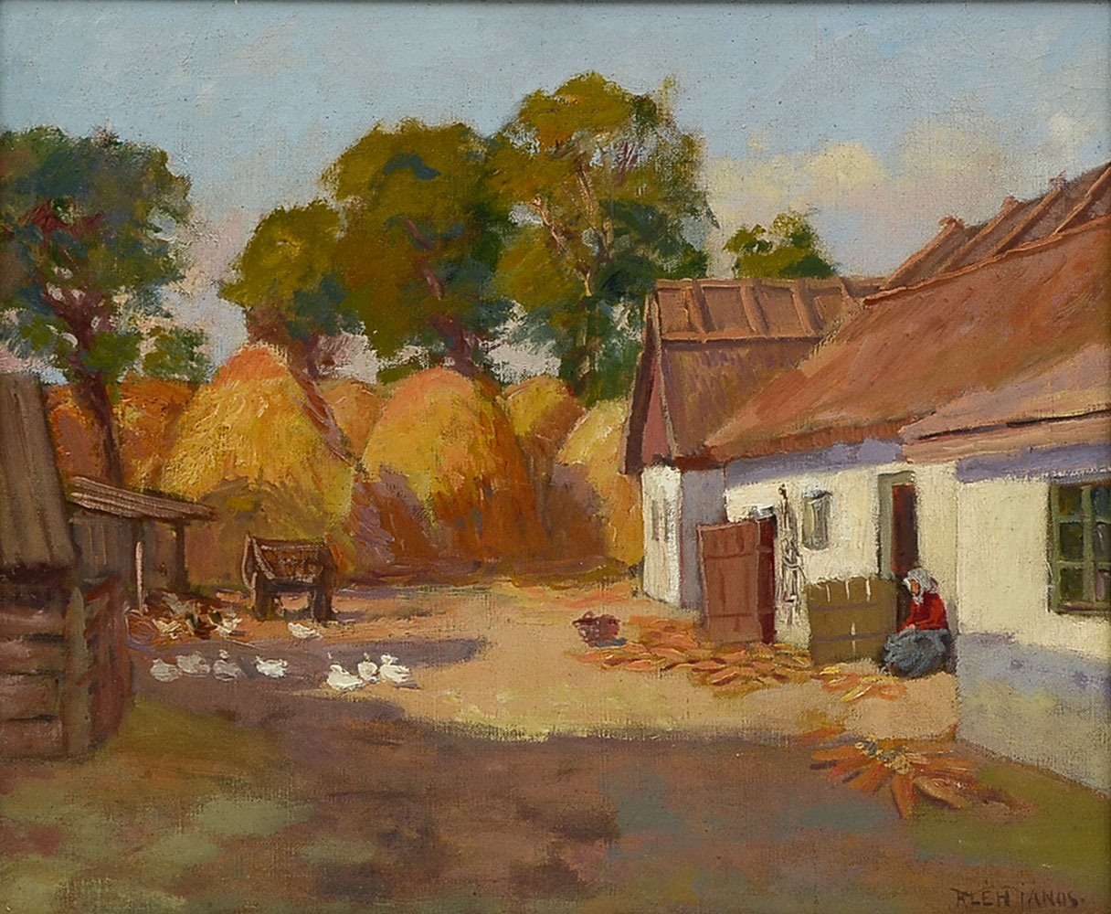 Appraisal: KLEH Janos Hungarian - Village Scene with Woman and Geese