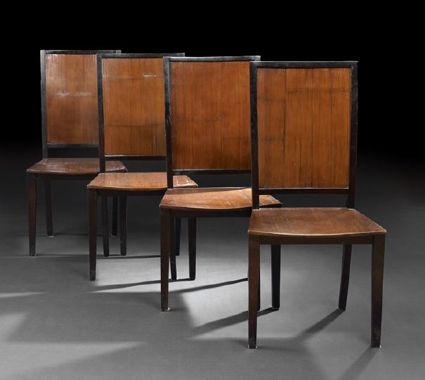 Appraisal: Suite of Four Mid-Century Modern-Style Ebonized and Natural-Finished Dining Chairs