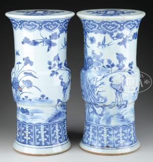 Appraisal: PAIR OF BLUE AND WHITE PORCELAIN PEDESTAL SEATS th century