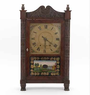 Appraisal: A Mark Leavenworth Carved Column Shelf Clock With a painted