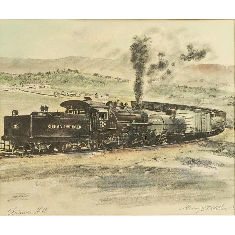 Appraisal: George Mathis - Train Drawing Framed George Mathis - handcolored