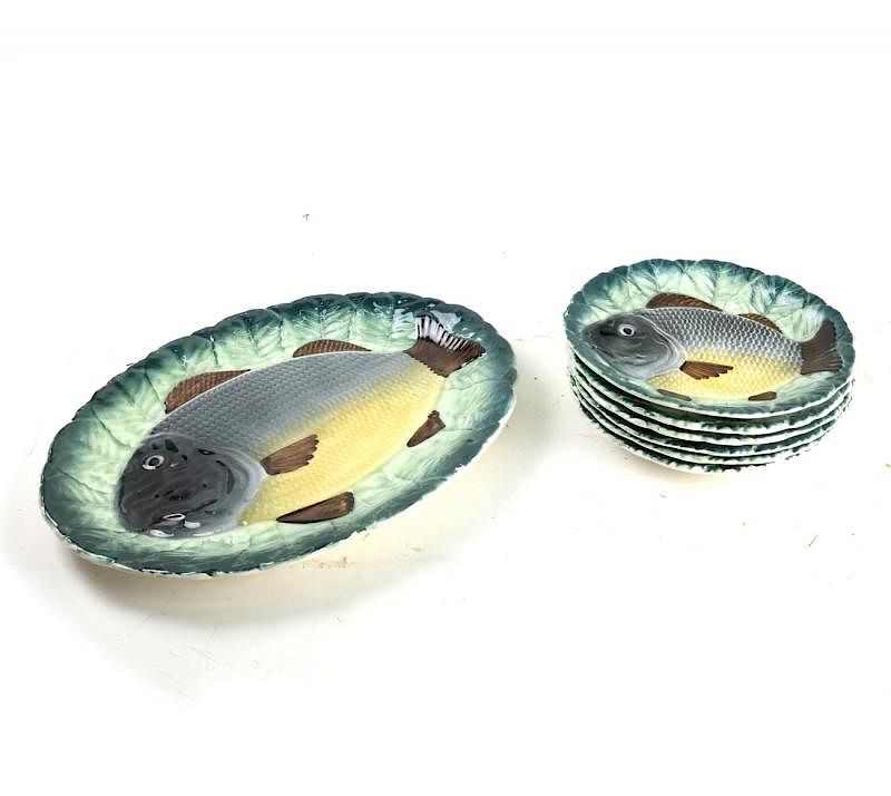 Appraisal: Majolica Type Piece Fish Service Majolica type piece fish service