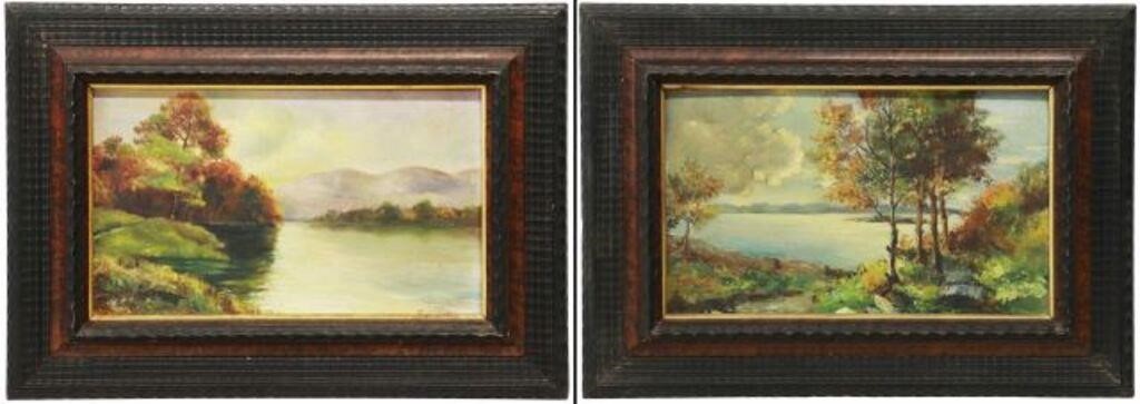 Appraisal: lot of Framed oil on wood panel paintings Lake Landscapes