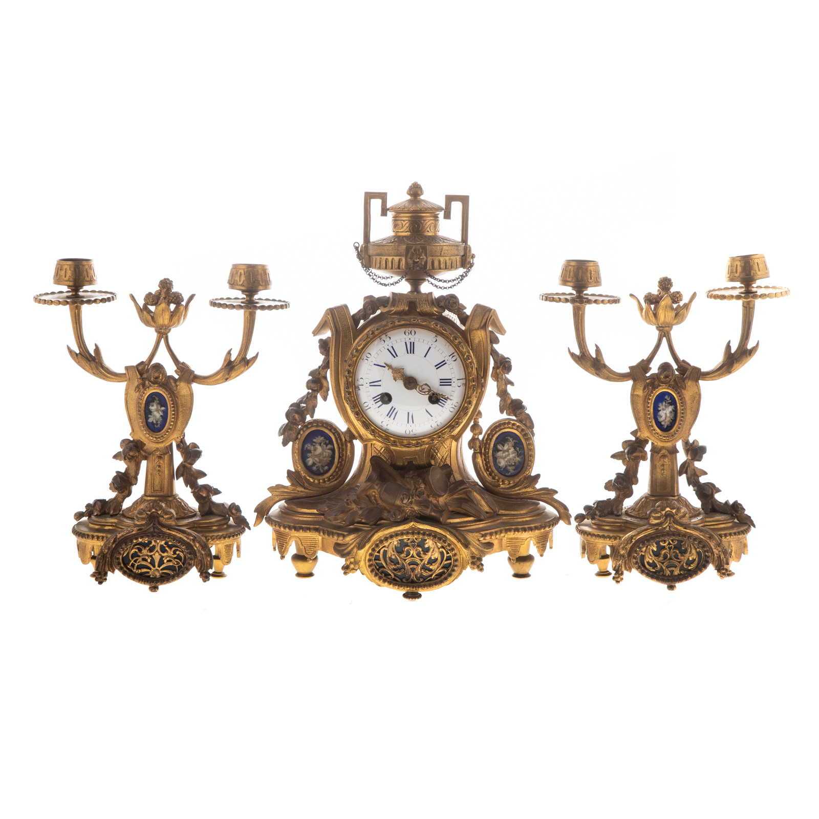 Appraisal: NAPOLEON III GILT BRONZE CLOCK GARNITURE Circa three piece set