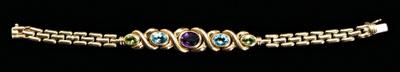 Appraisal: Multi-gemstone gold bracelet central oval amethyst flanked by two oval