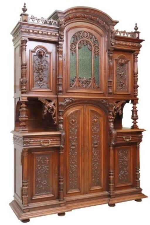 Appraisal: French Henri II style carved walnut sideboard late th early