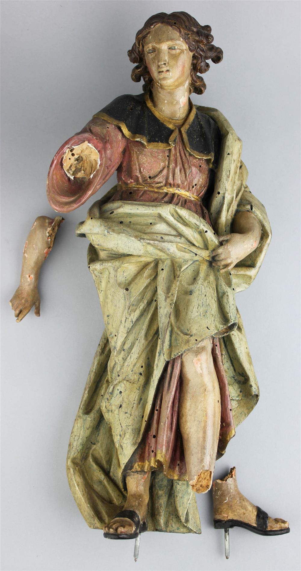 Appraisal: POLYCHROME WOOD FIGURE OF AN ANGEL ITALIAN OR SPANISH TH