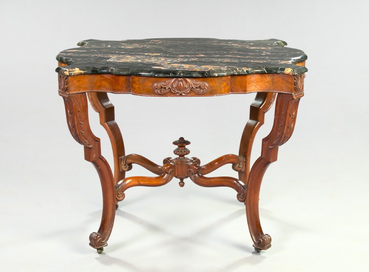 Appraisal: American Rococo Revival Walnut and Marble-Top Center Table third quarter