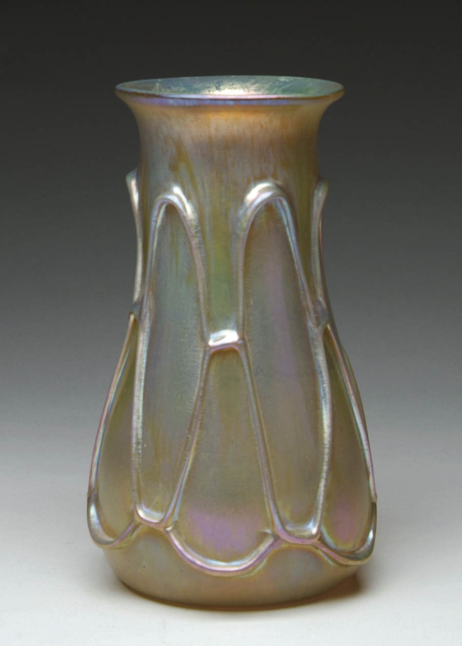 Appraisal: LOETZ VASE Beautiful Loetz has amber glass with iridescent gold