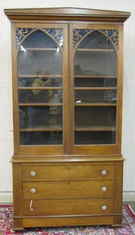 Appraisal: th Century American walnut step-back bookcase secretary beaded trim with