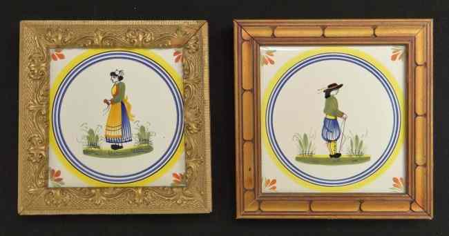 Appraisal: Pair of Quimper tiles in frames Site '' x ''