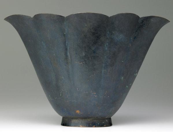 Appraisal: MARIE ZIMMERMAN Hammered copper floriform bowl covered in indigo patina