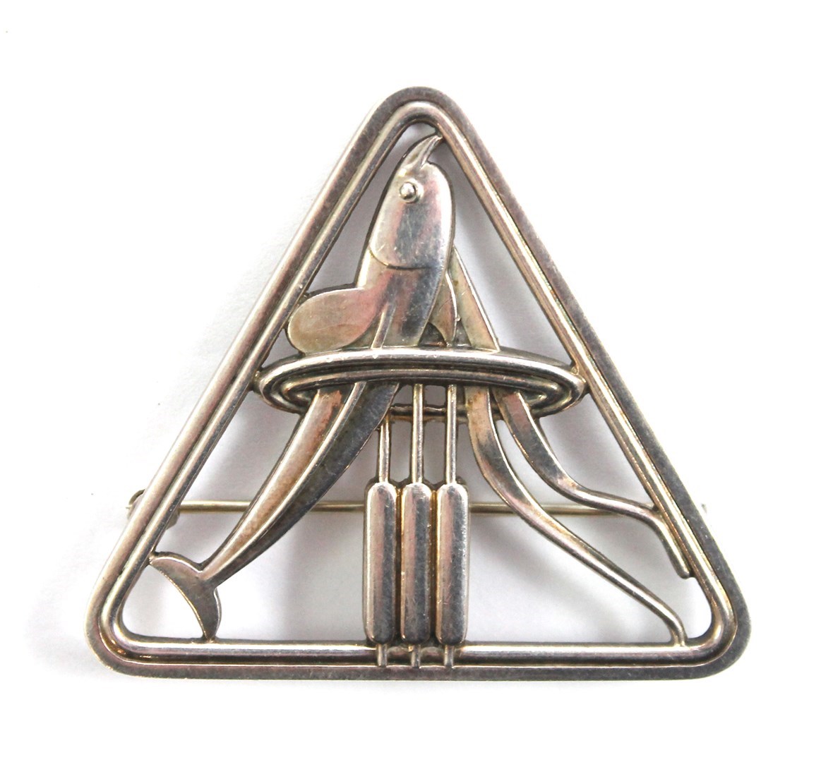 Appraisal: A Georg Jensen silver brooch in an openwork triangular design