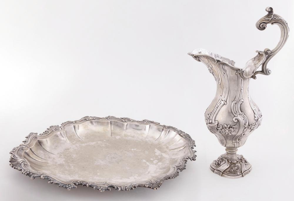 Appraisal: PORTUGUESE SILVER WATER PITCHER AND TRAY TH CENTURY APPROX TOTAL