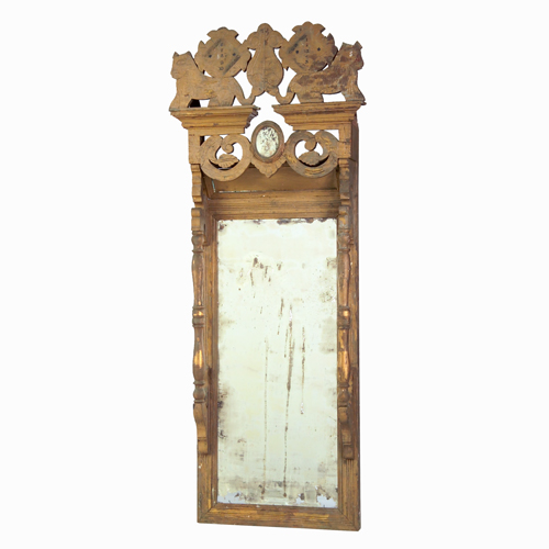 Appraisal: Victorian Judaica parlor mirror with carved lion crest and worn