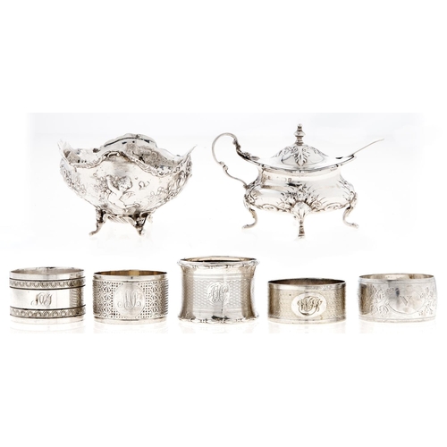 Appraisal: A Continental silver sugar bowl embossed with c-scrolls and foliage